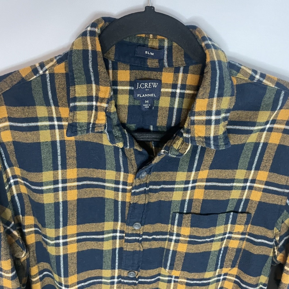 J Crew Flannel Shirt Men M Blueβ Slim Fit Plaid Long Sleeve Button Down Casual